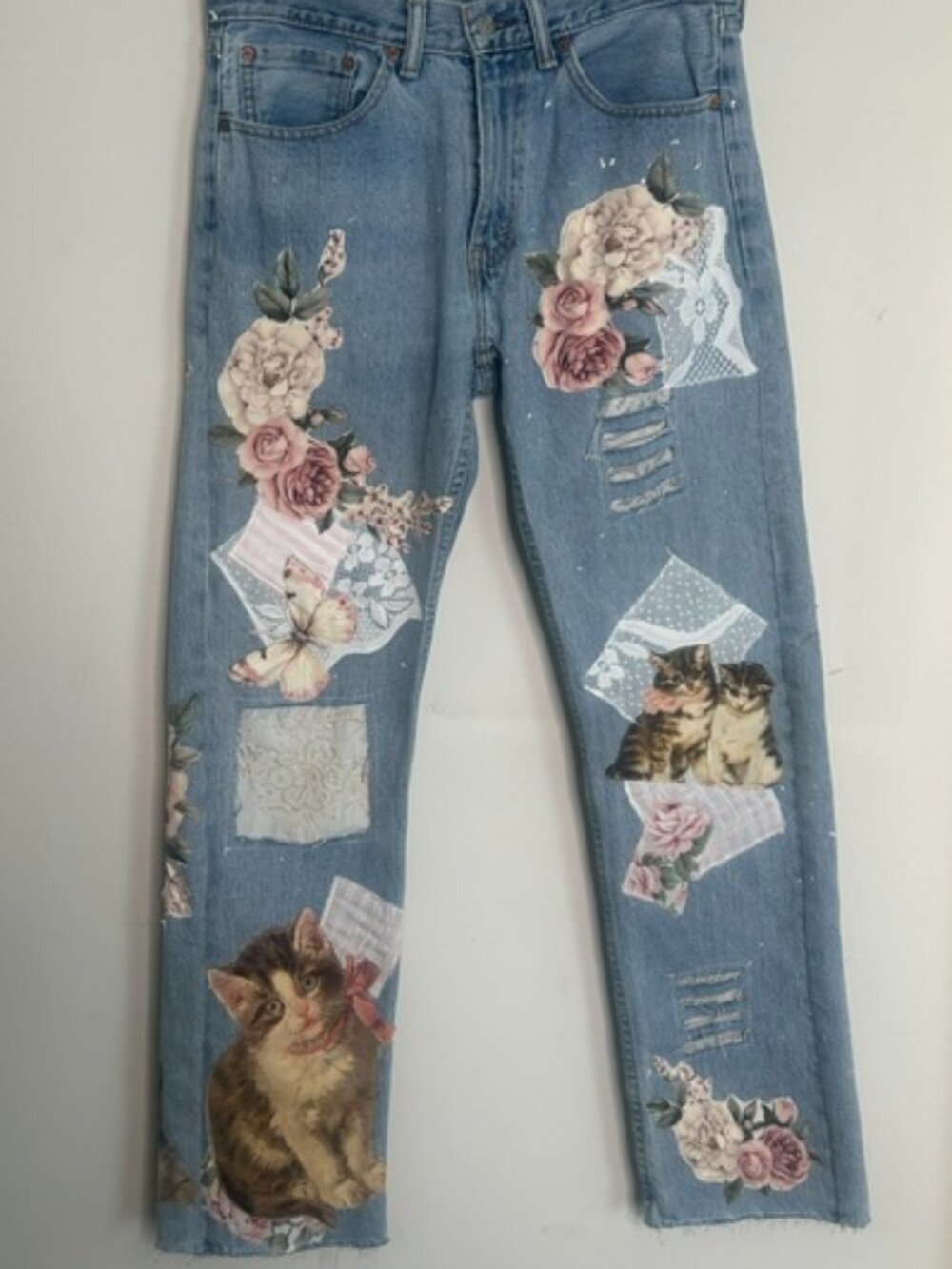 Hand Made One of a Kind Authentic Upcycled Patchwork Levi Denim W32/ L32 Jeans - Picture 10 of 16